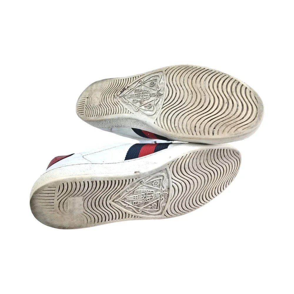 Gucci Ace Shoes Mens UK 8.5 US 9.5 White Leather Stripe Low Top Casual Sneakers